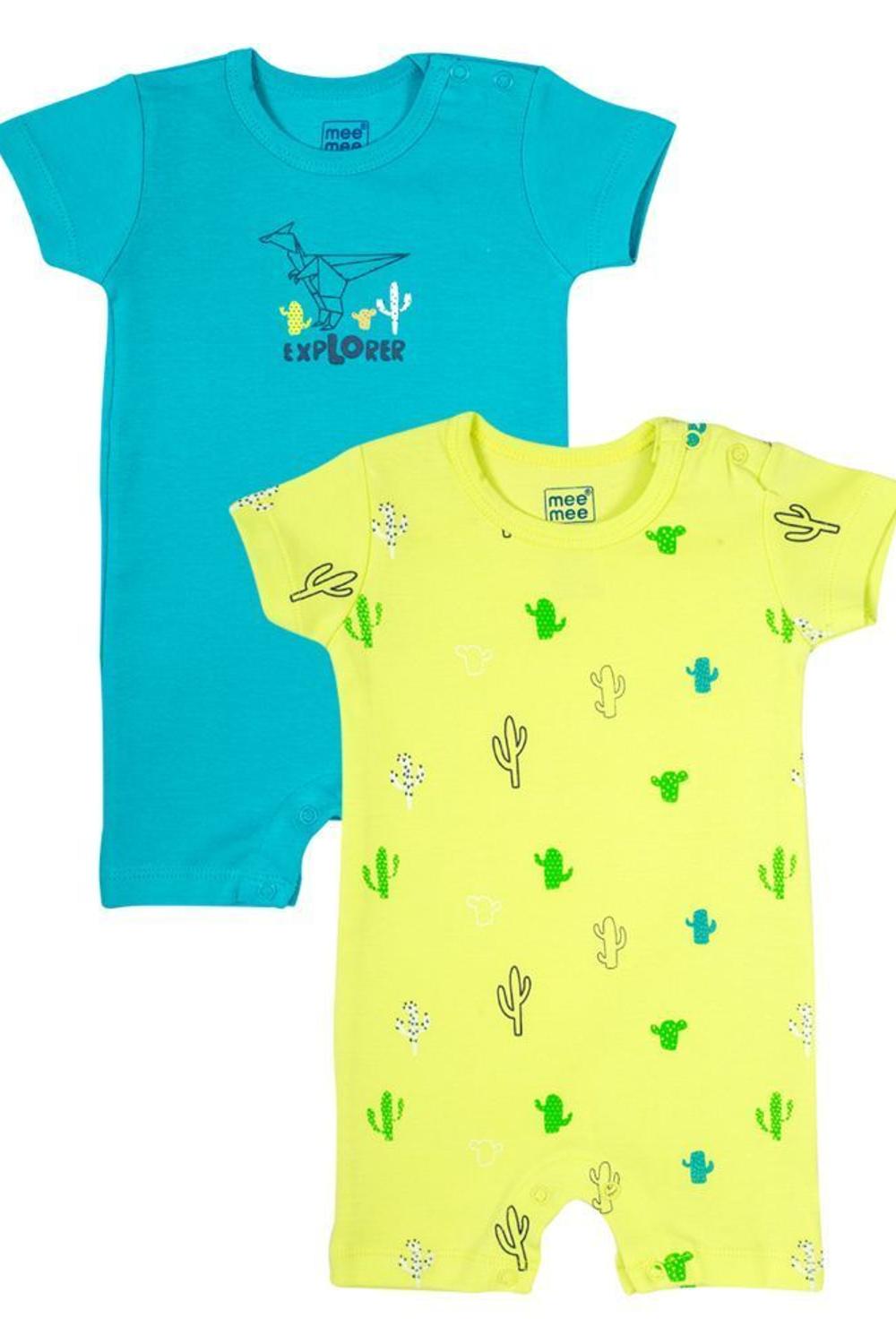 Mee Mee Kids Printed Romper Pack Of 2 -Lime & Teal
